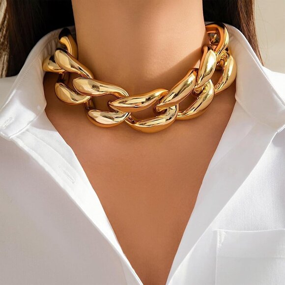 Trendy 40cm Gold Necklace - Comfortable Chunky Chain Choker for Fashionistas - Picture 8 of 9